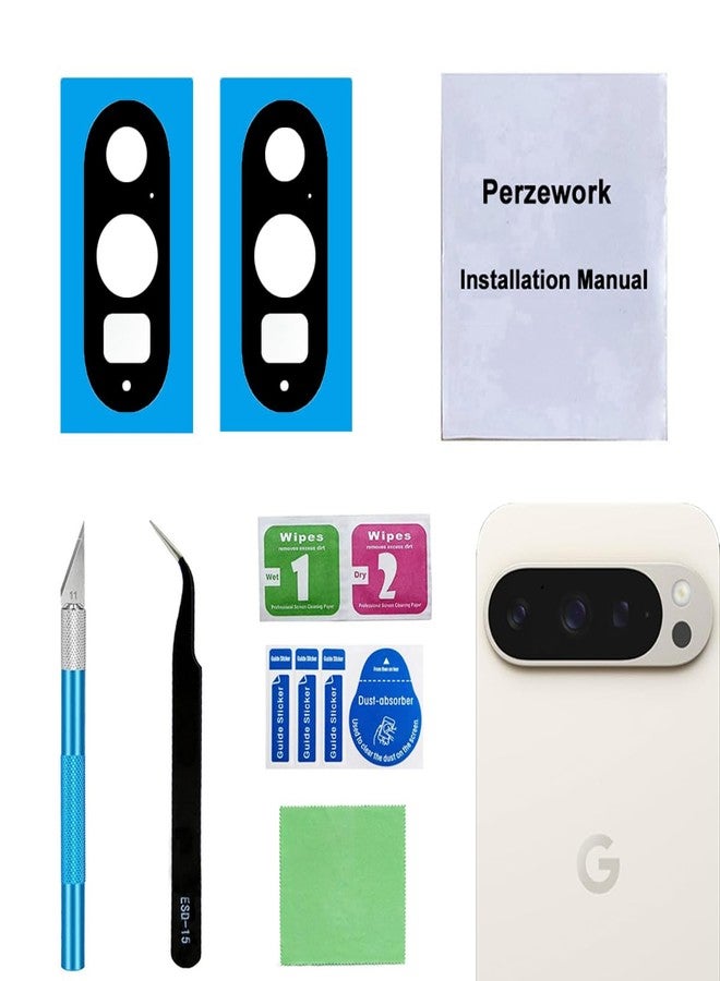 Perzework 2 Set Back Rear Camera Lens Glass Replacement for Google Pixel 9 Pro with pre-Installed Adhesive and Reparing Toolkit - Image 1